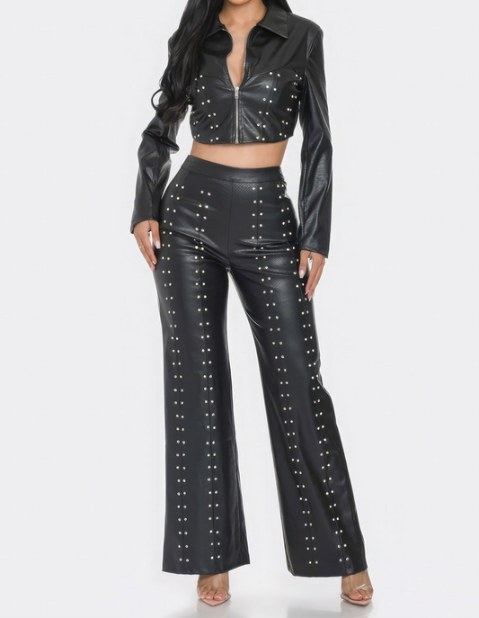 Faux Leather Set With Rhinestone Detail