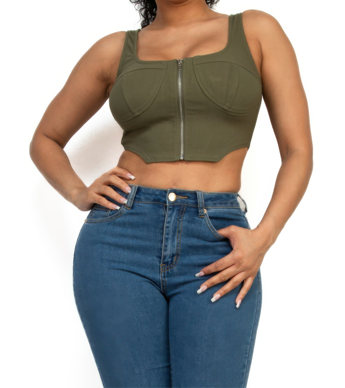 Zip-Up Square Neck Crop Top