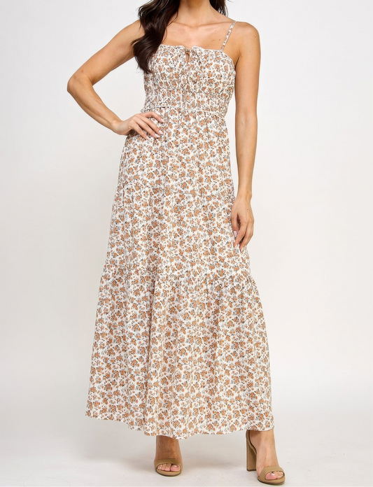 Floral Smocked Ruffle Maxi Dress