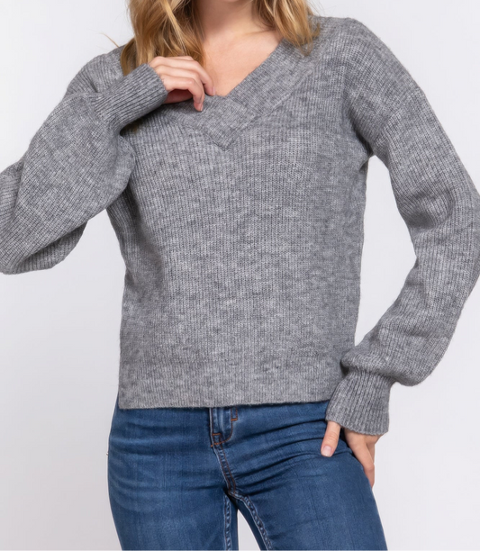 Long Slv Double V-neck Sweater