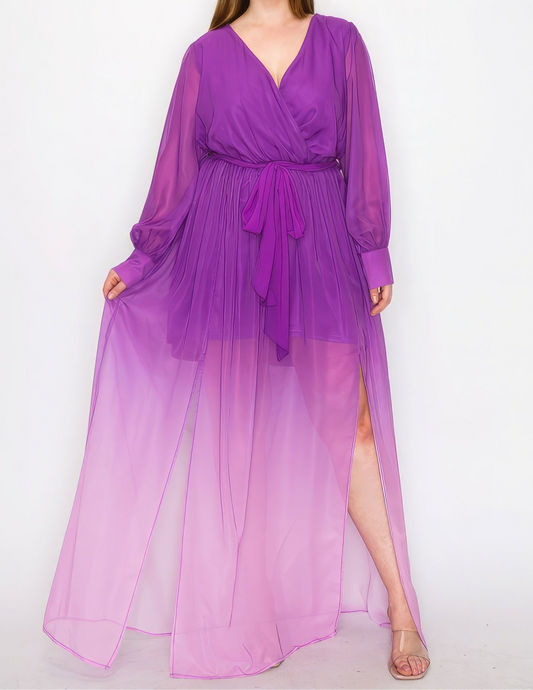 Ombre Chiffon Wrap Front Maxi Dress