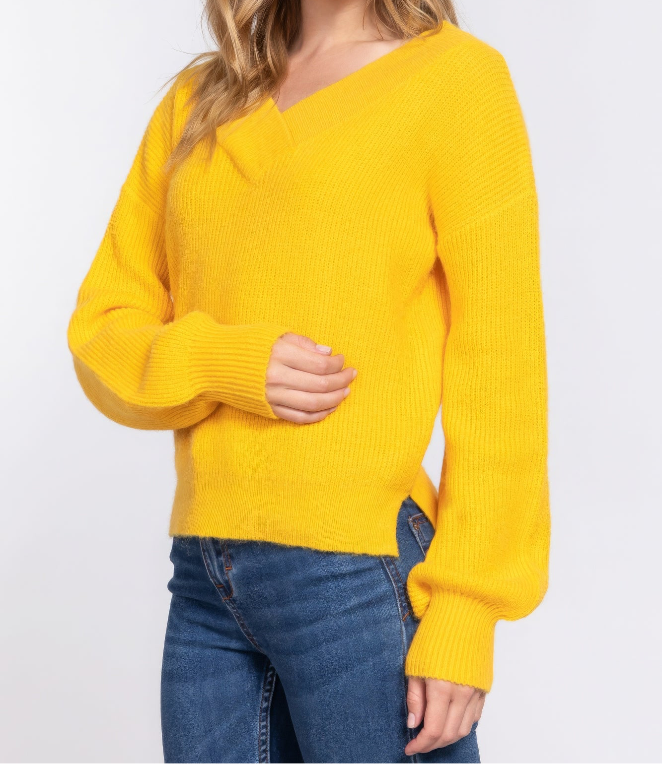 Long Slv Double V-neck Sweater