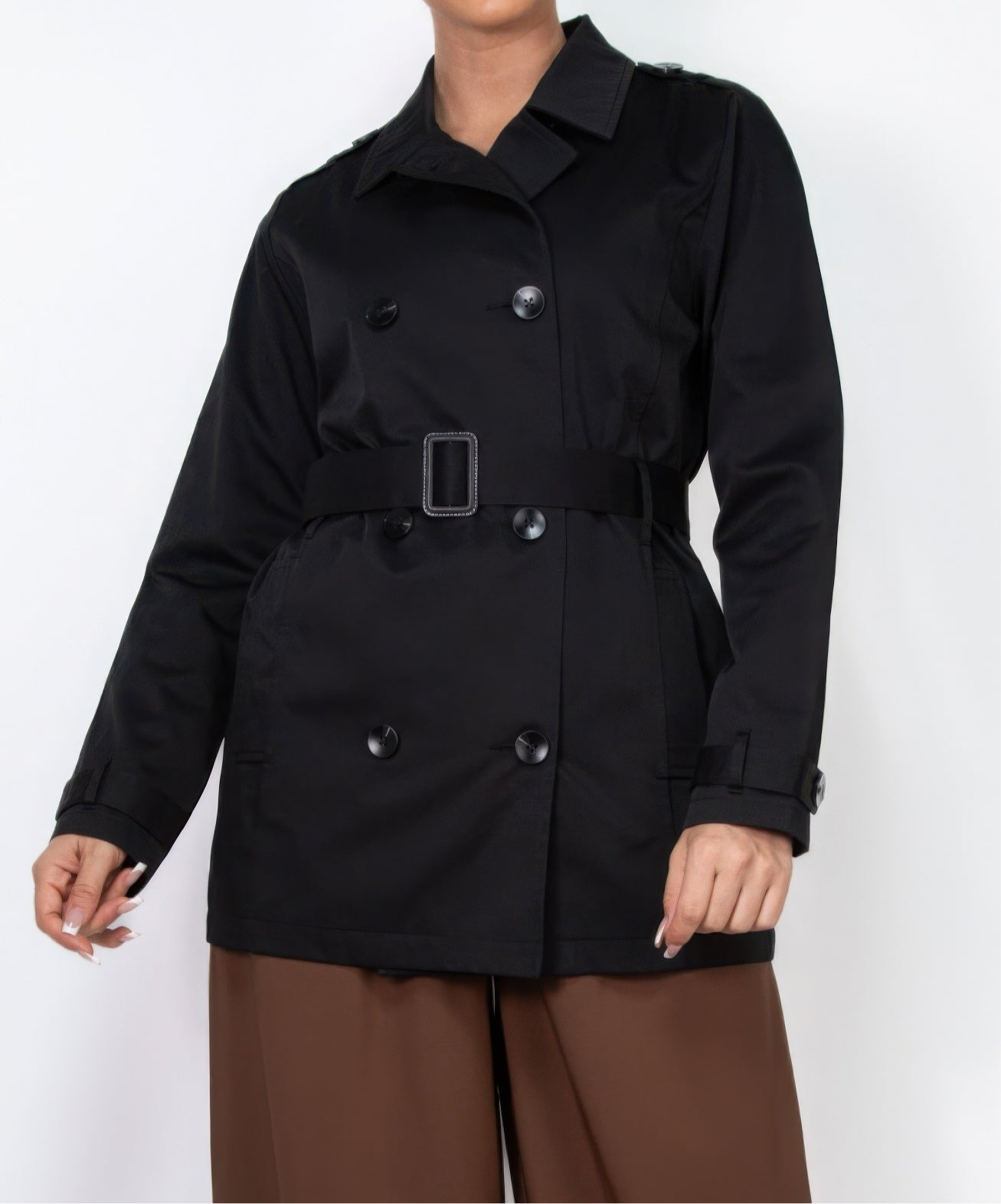 Double-breasted Notch Belted Coat