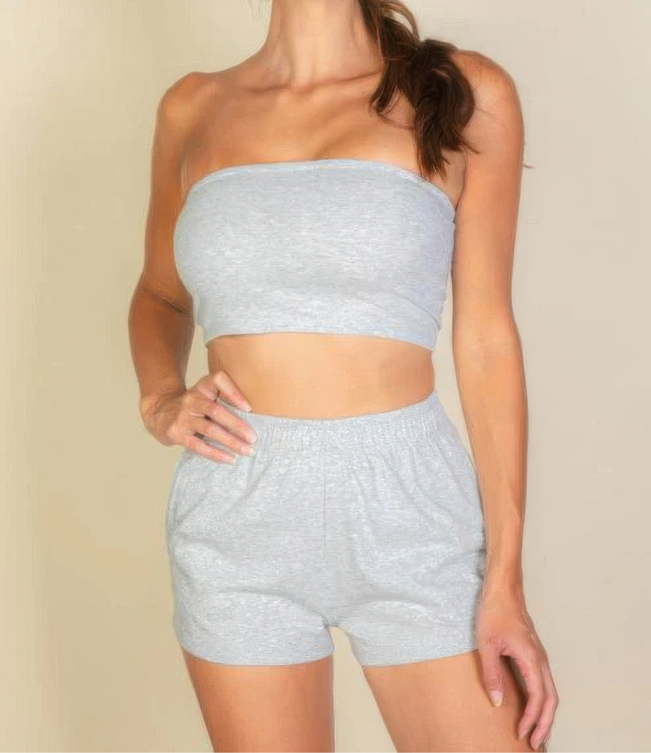 Simple Solid Tube Top And Shorts Set