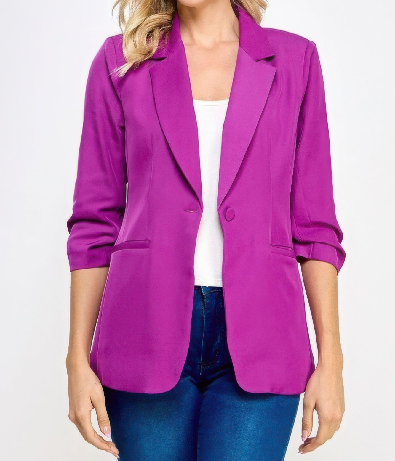 Buttoned Detail 3/4 Sleeve Blazer