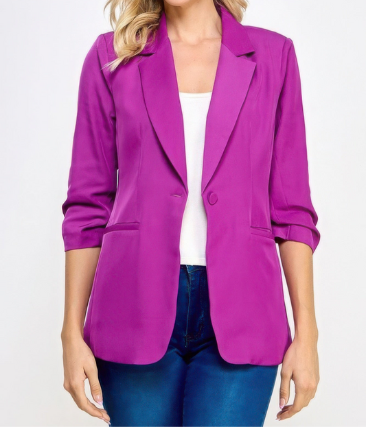 Buttoned Detail 3/4 Sleeve Blazer