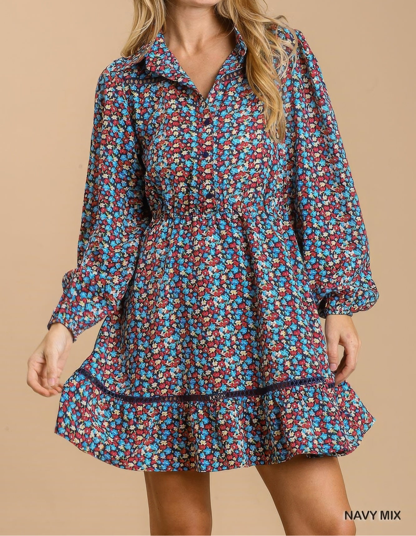 Collared Button Down Floral Print Dress