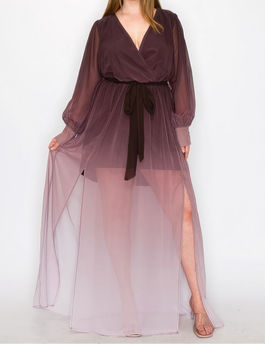 Ombre Chiffon Wrap Front Maxi Dress