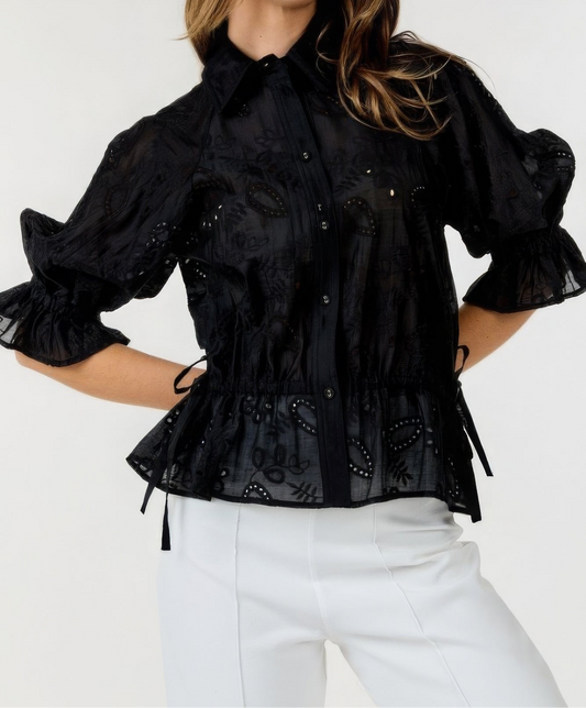 Button-down Embroidered Top