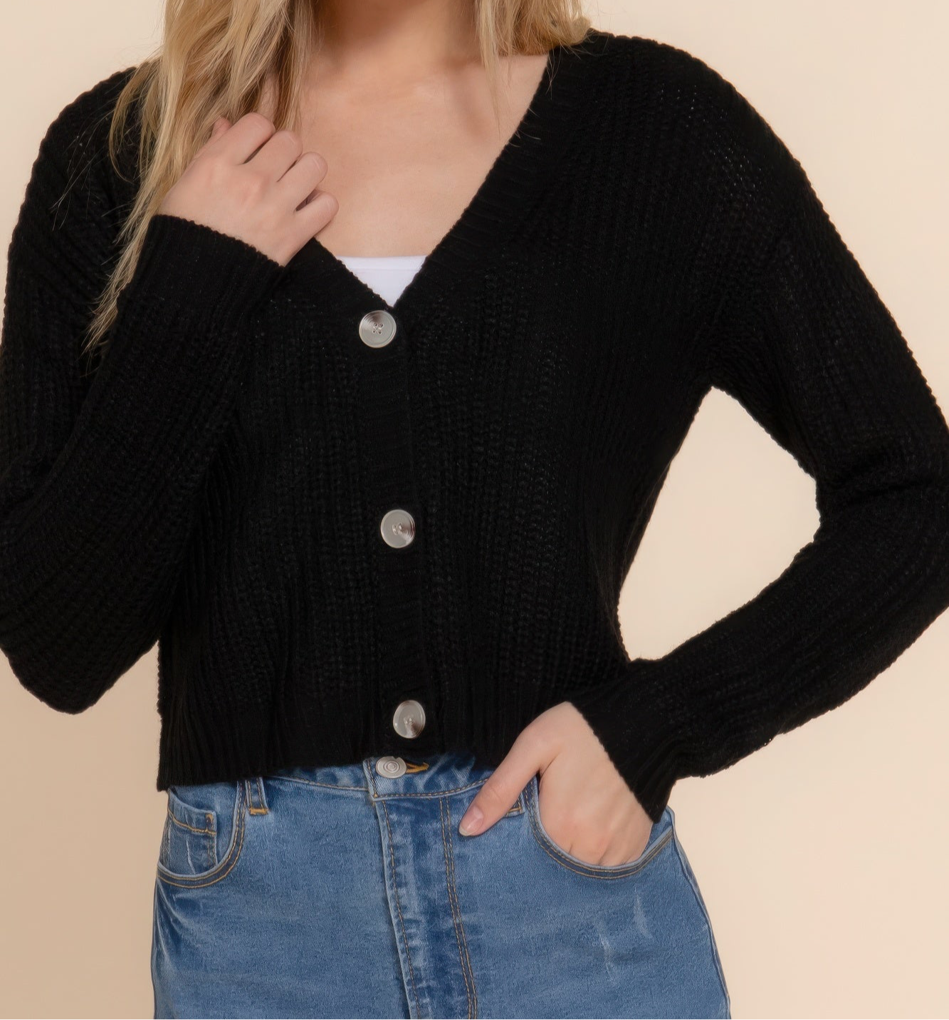 Long Slv V-Neck Sweater Cardigan