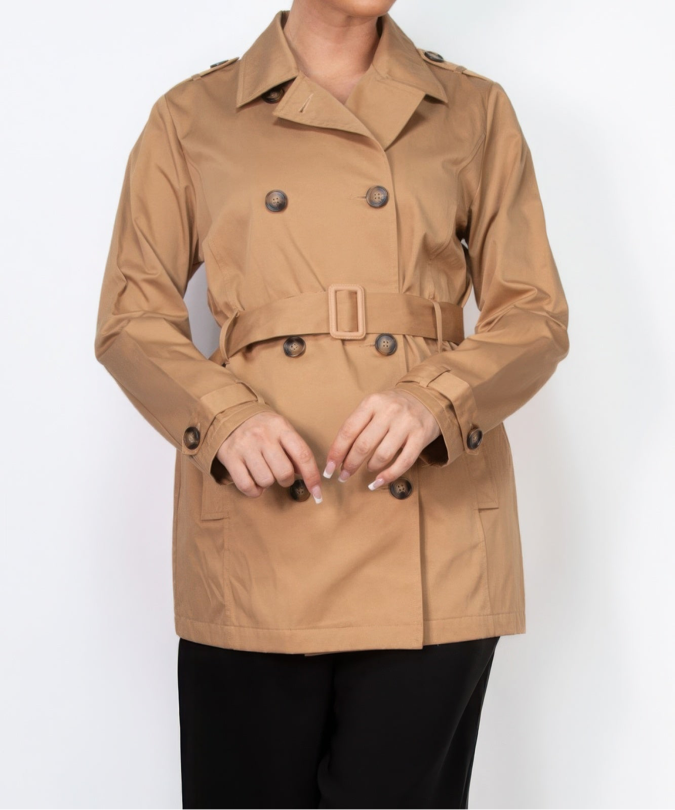 Double-breasted Notch Belted Coat