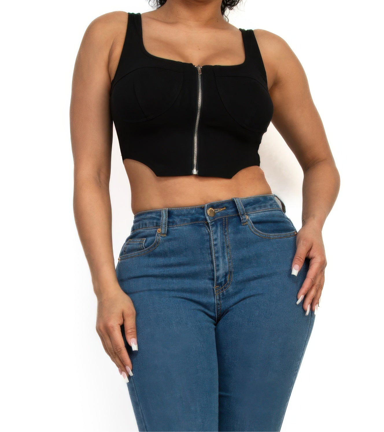 Zip-Up Square Neck Crop Top