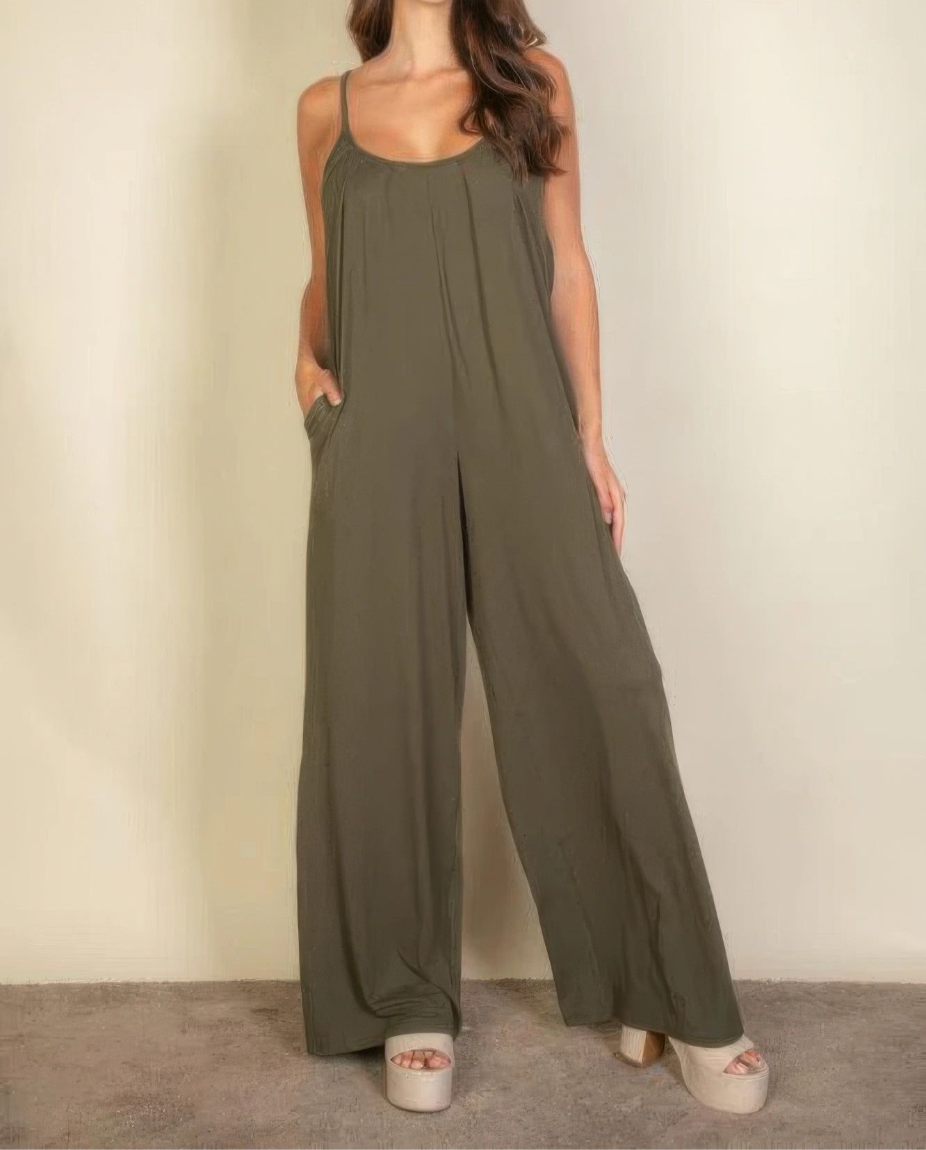 Spaghetti Strap Solid Wide Jumpsuit