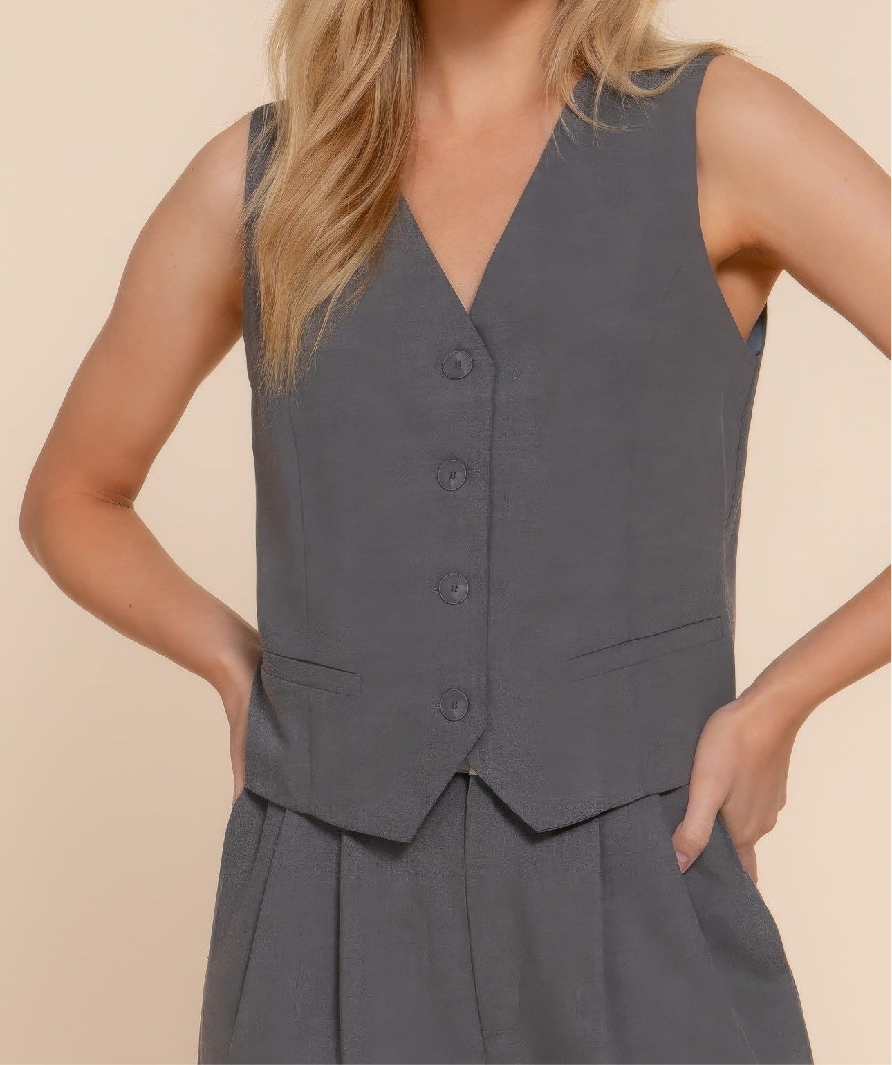 V-neckline Button Closure Vest