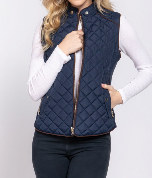 Suede Piping Quilted Padding Vest