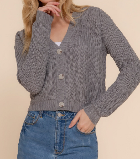 Long Slv V-Neck Sweater Cardigan