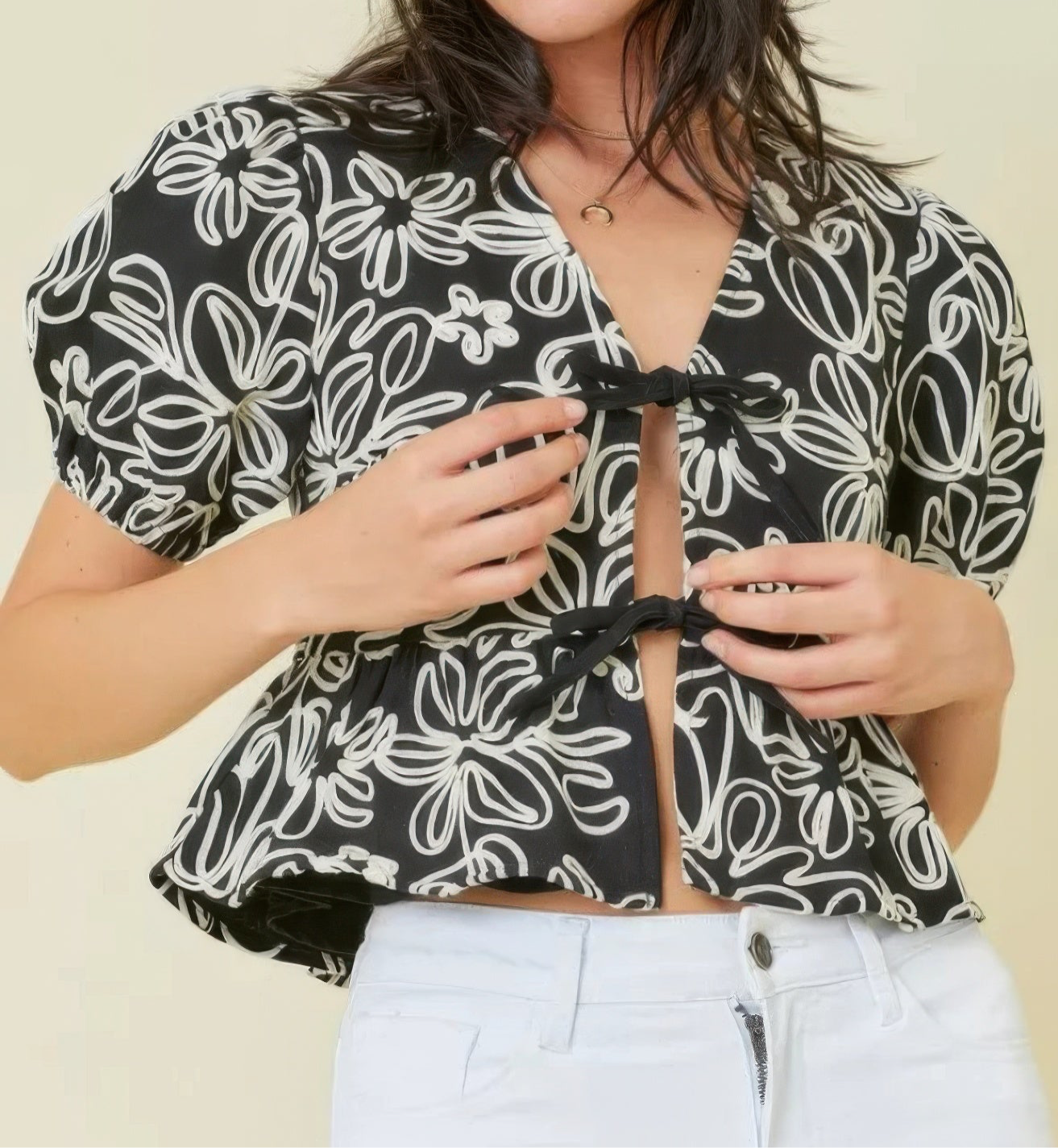 Denim Embroidered Crop Top