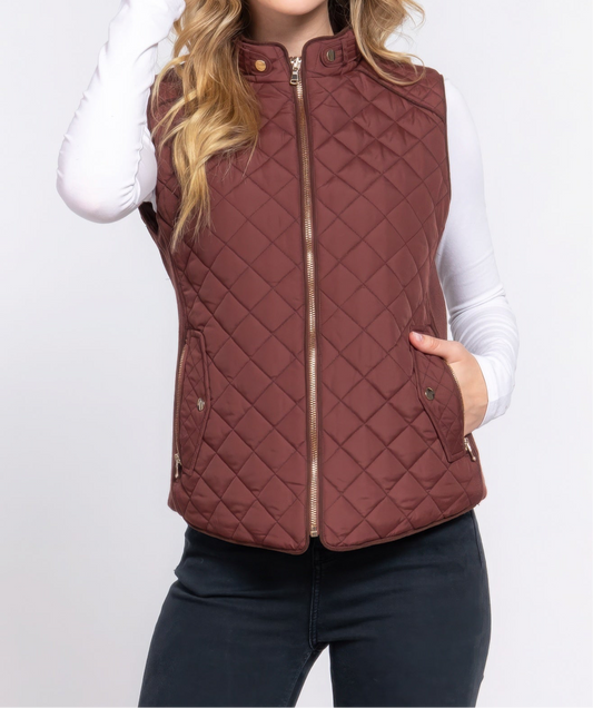 Suede Piping Quilted Padding Vest