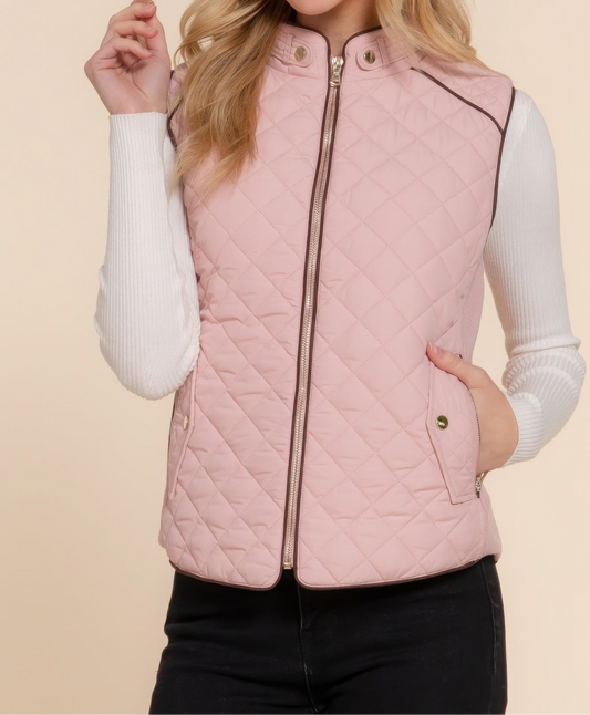 Suede Piping Quilted Padding Vest