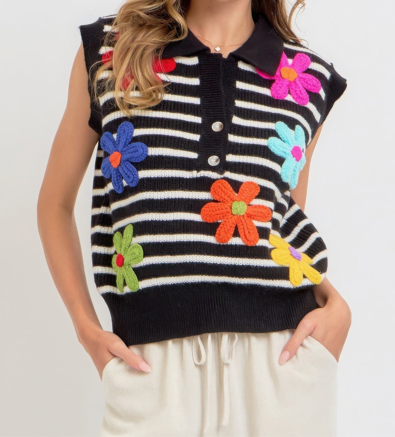 Flower Patch Stripe Knit Top