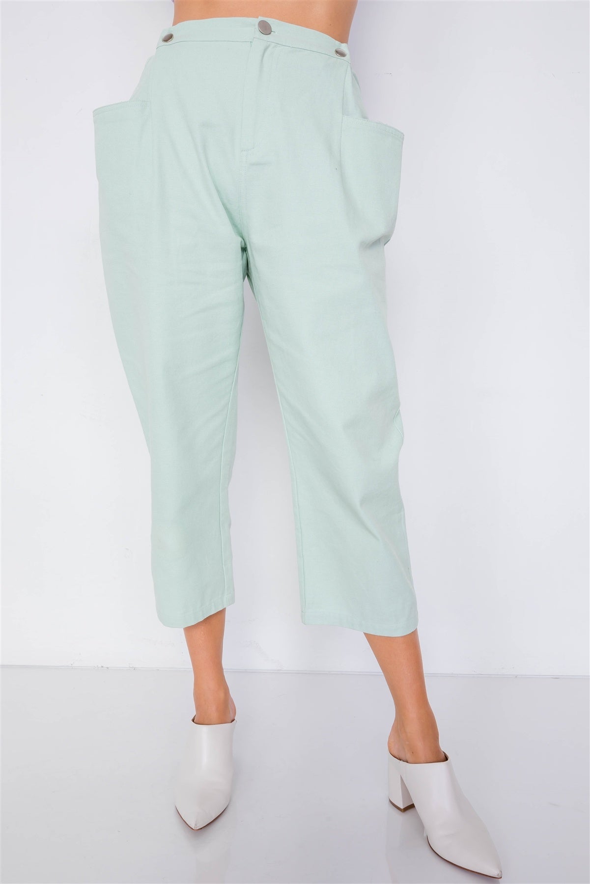 Pastel Chic Solid Ankle Wide Leg Pants