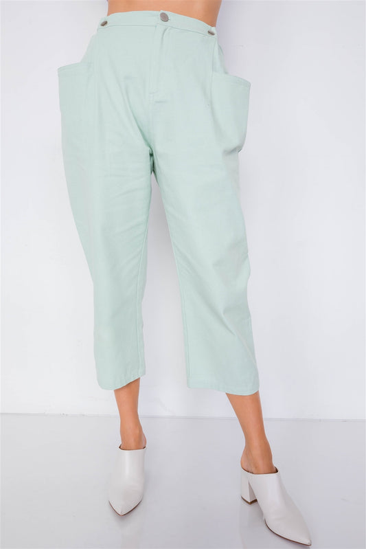 Pastel Chic Solid Ankle Wide Leg Pants