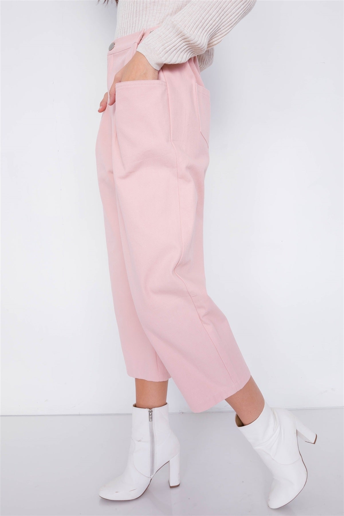 Pastel Chic Solid Ankle Wide Leg Pants