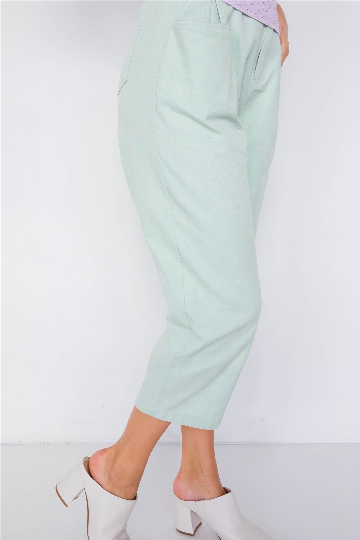 Pastel Chic Solid Ankle Wide Leg Pants