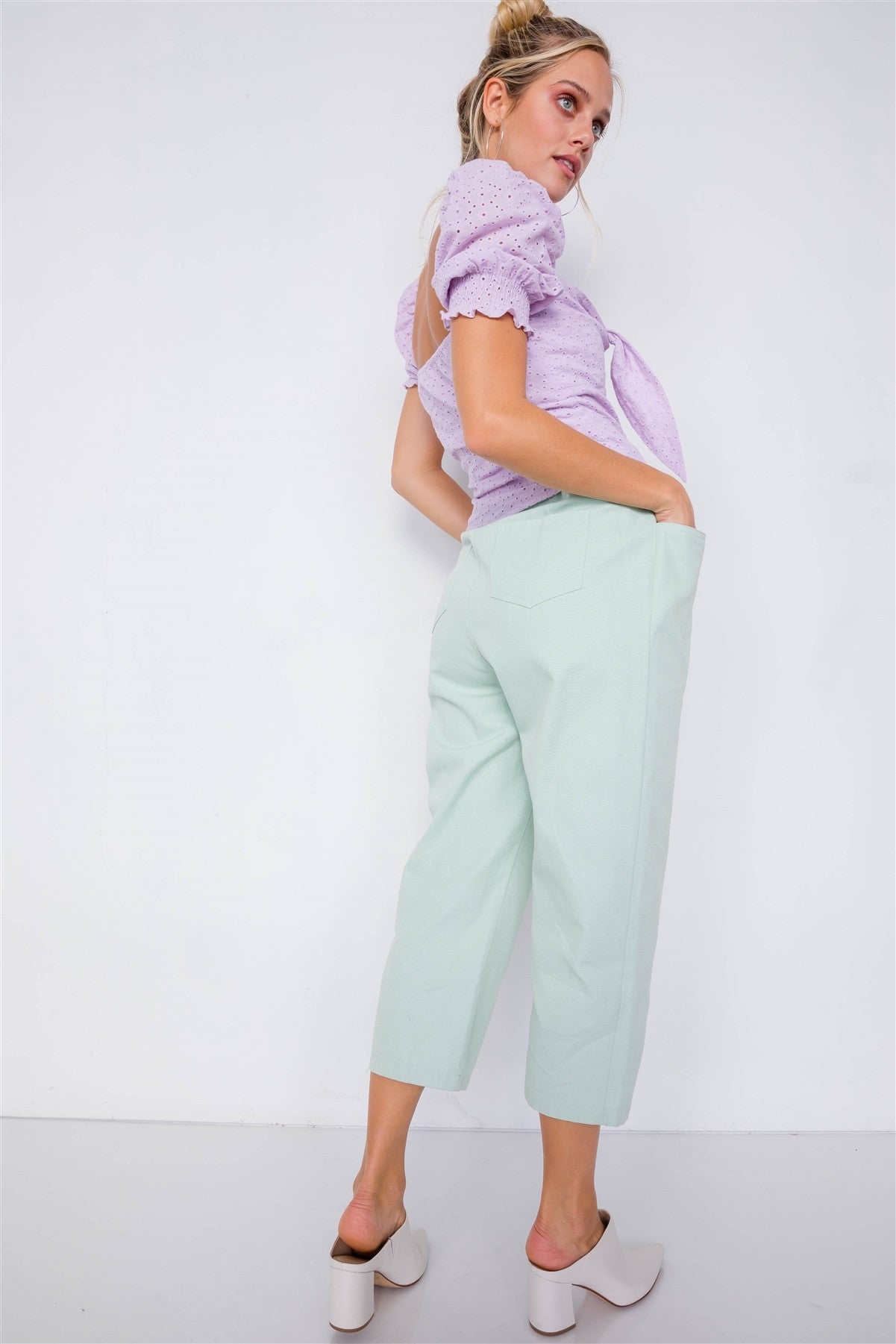 Pastel Chic Solid Ankle Wide Leg Pants