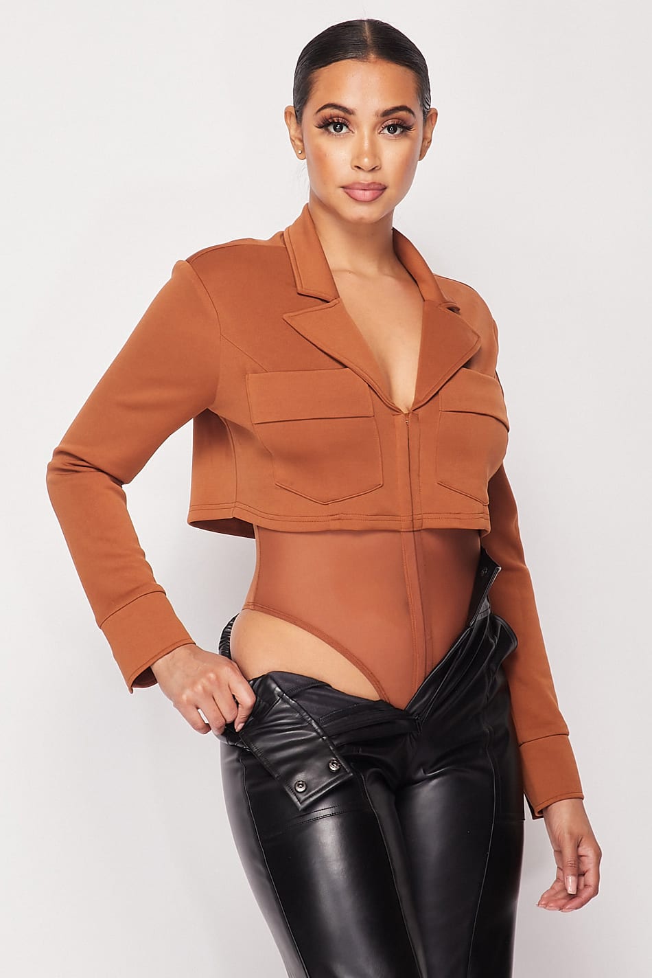 Deep-v Cropped Blazer Bodysuit