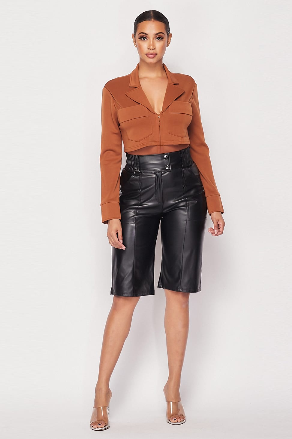 Deep-v Cropped Blazer Bodysuit