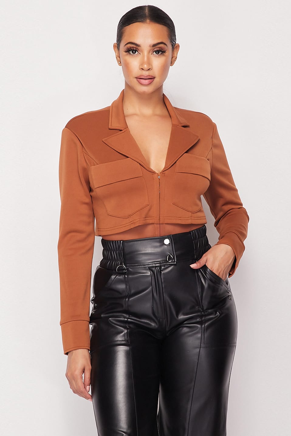 Deep-v Cropped Blazer Bodysuit