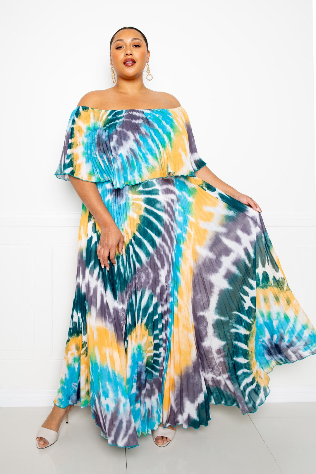 Tie Dye Pleated Maxi Dress