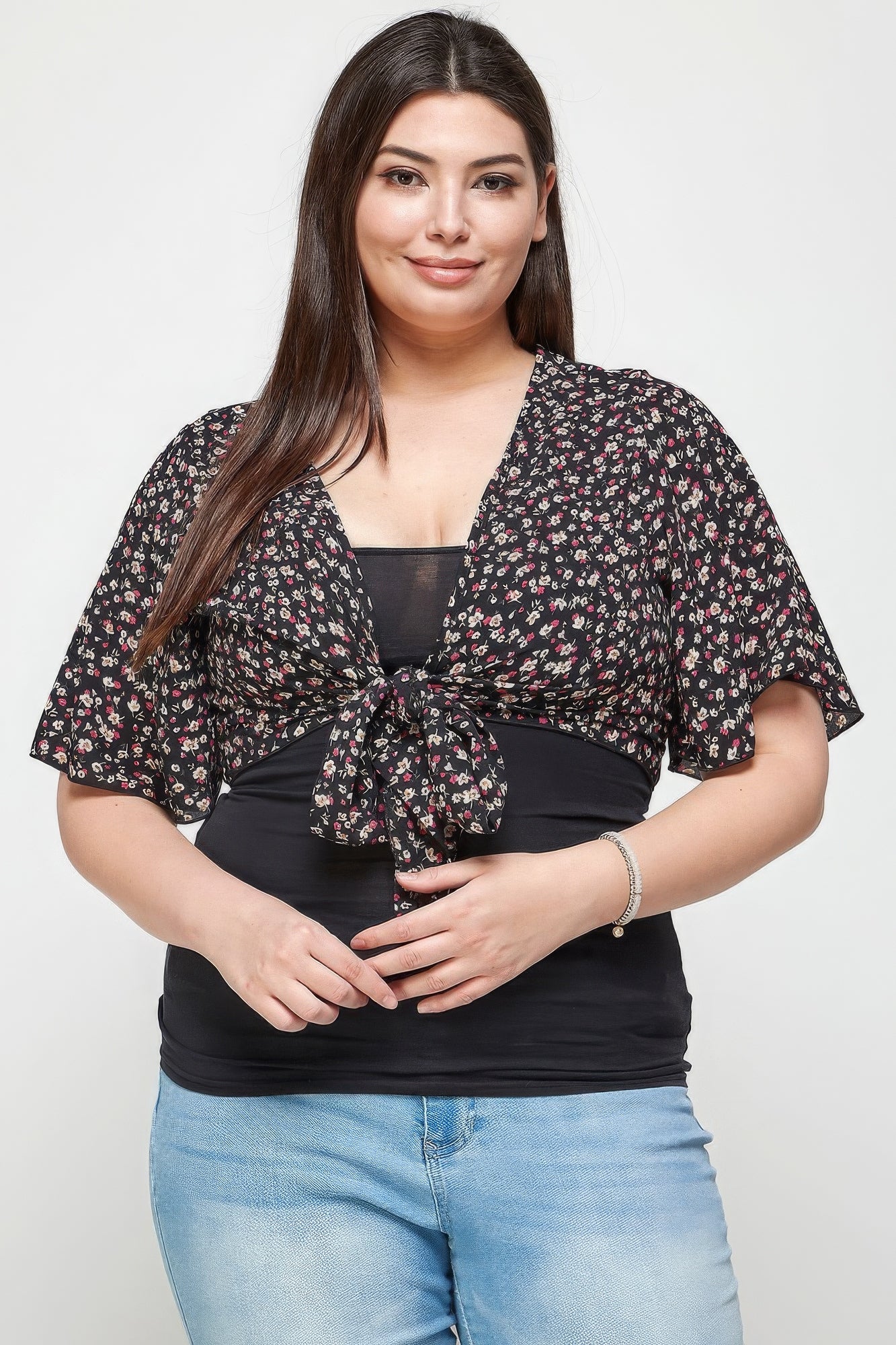 Ditsy Floral Print Cropped Bolero Cardigan