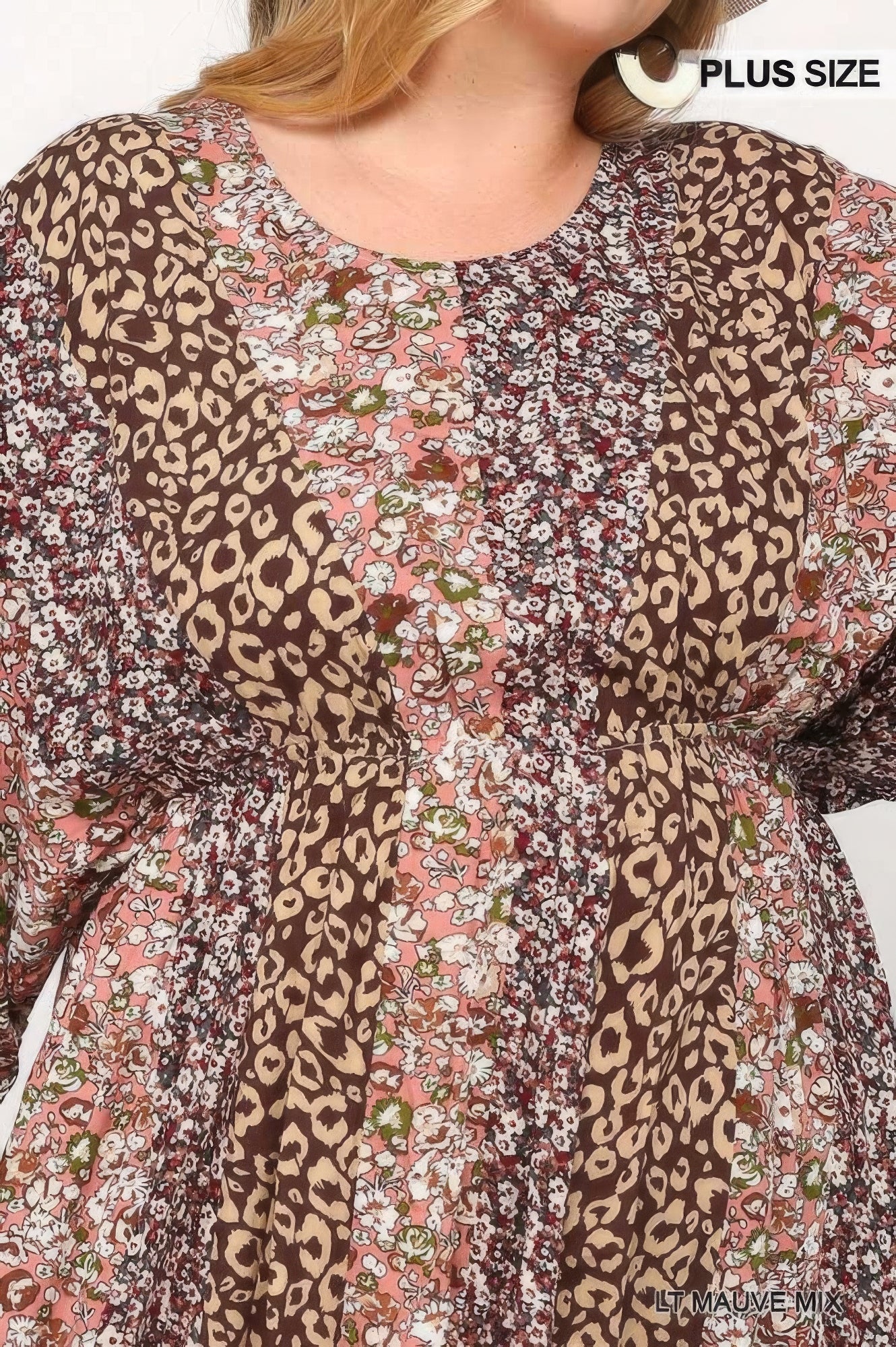 Print Mixed Dress With Side Pockets