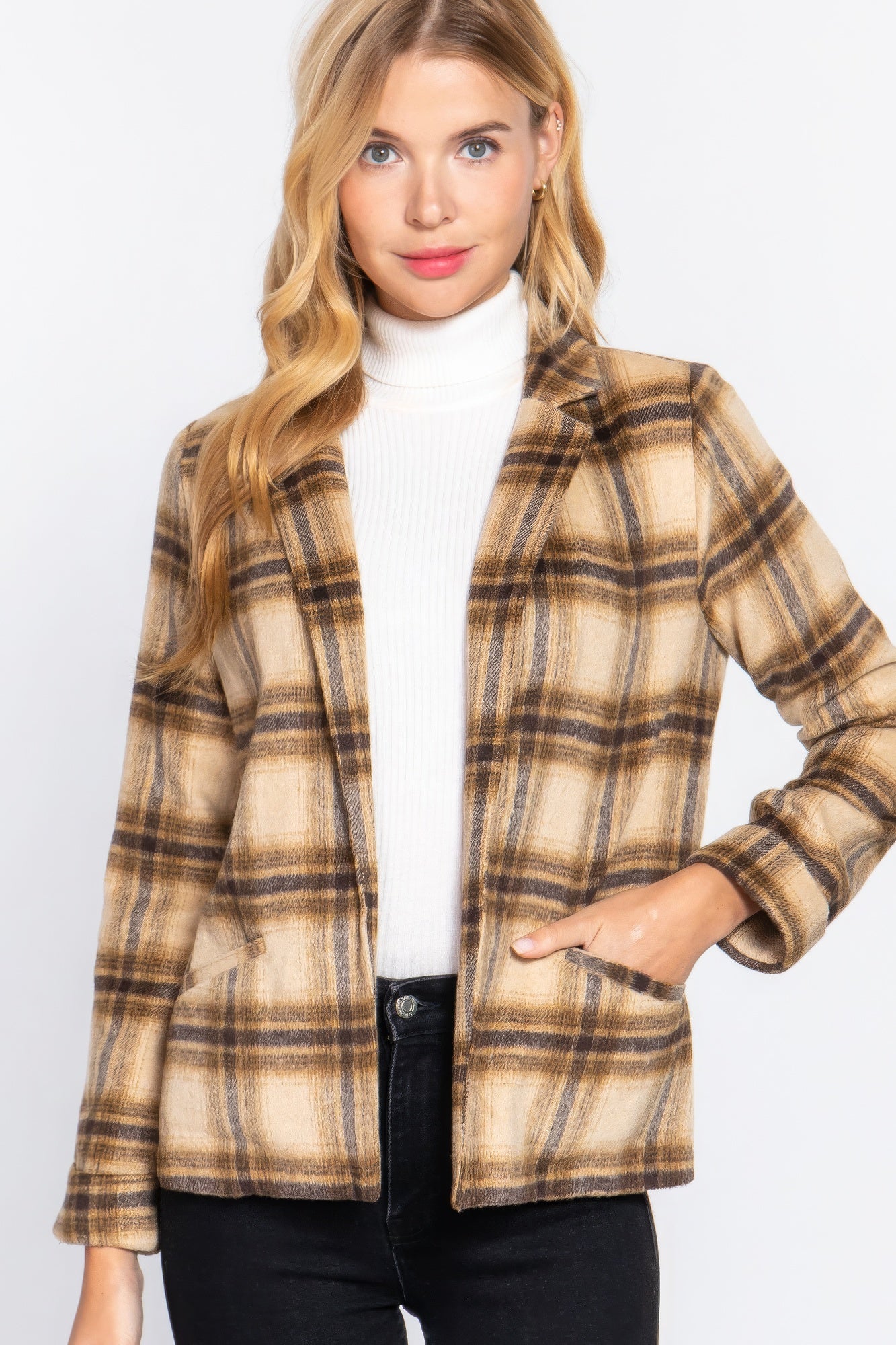 Notched Collar Plaid Jacket