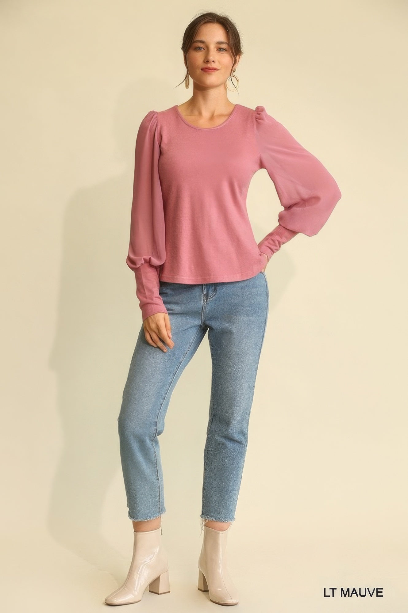 Solid Knit And Chiffon Mixed Top