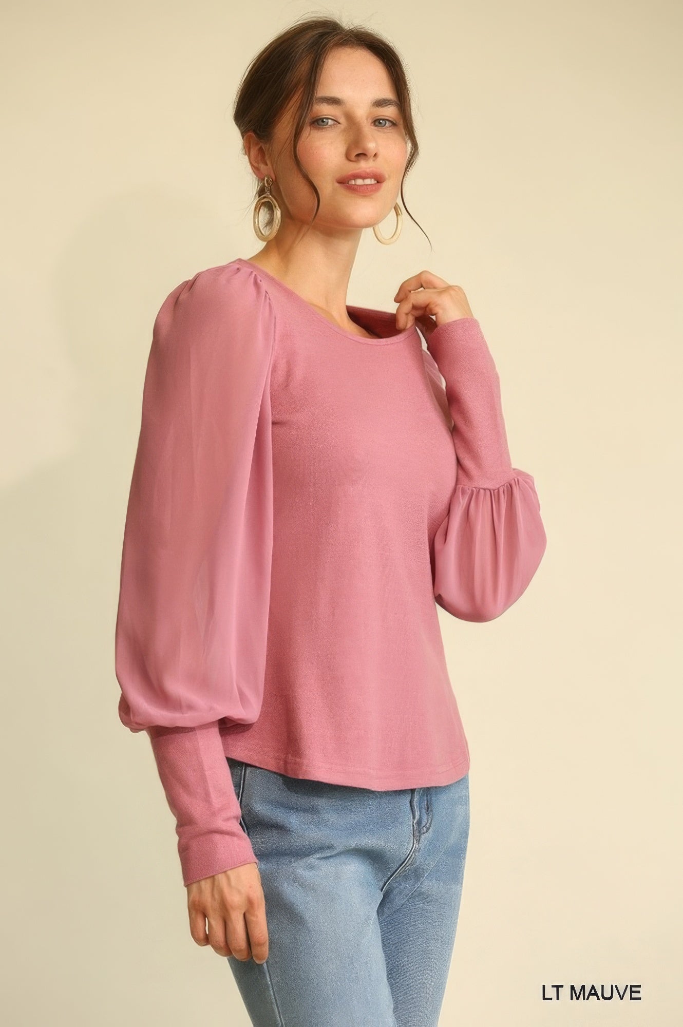 Solid Knit And Chiffon Mixed Top