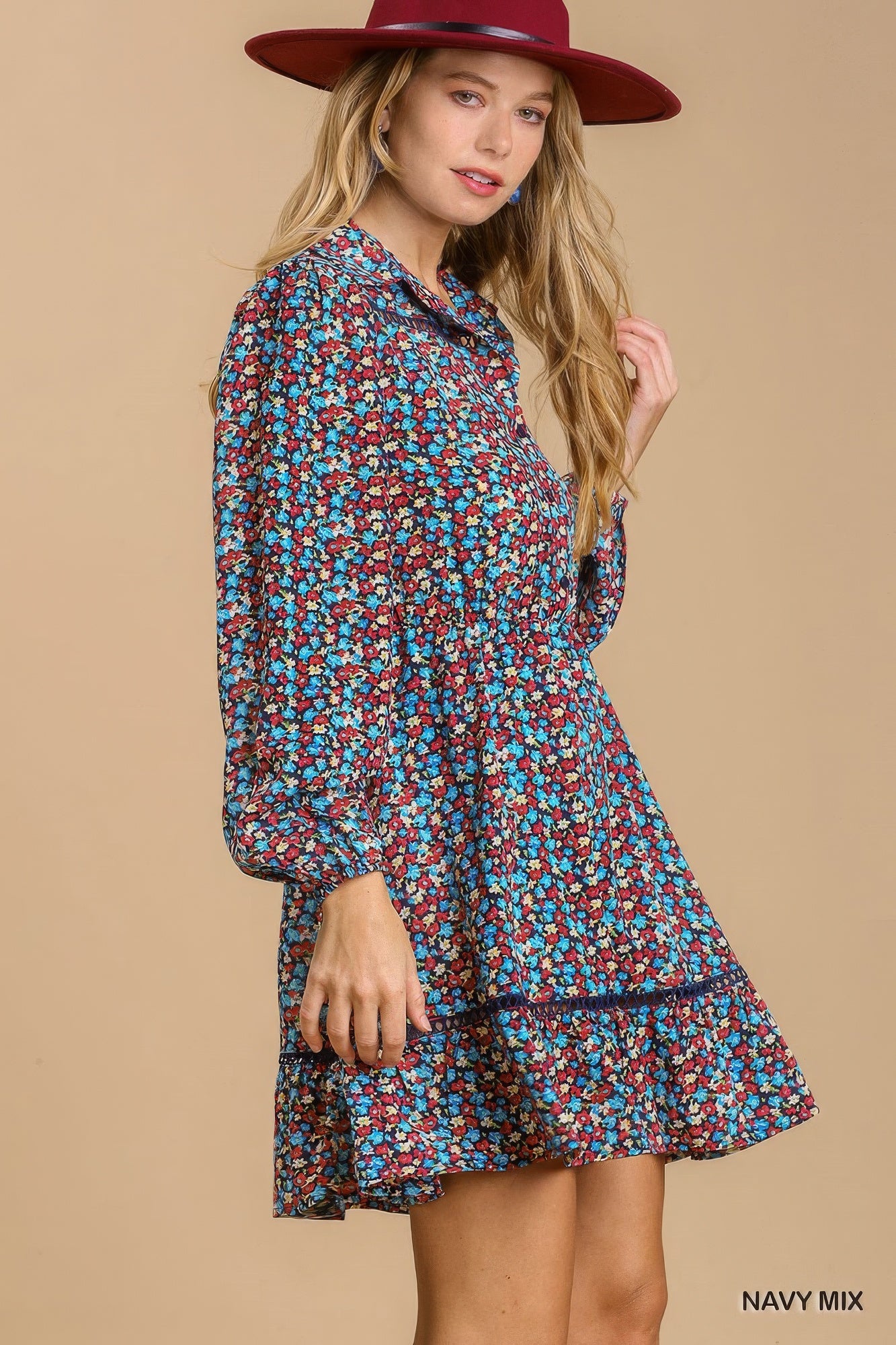 Collared Button Down Floral Print Dress