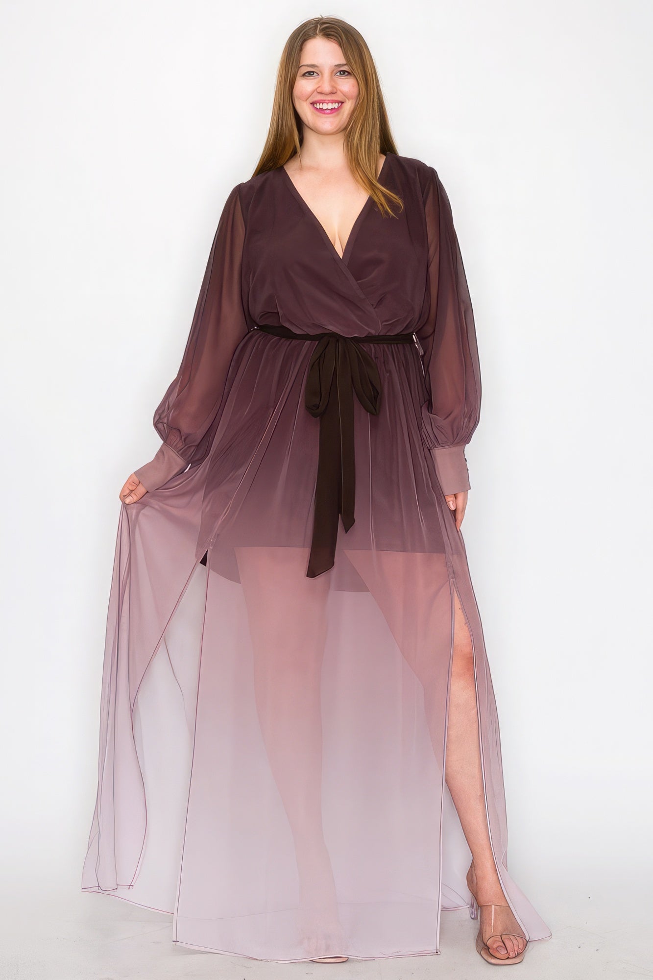 Ombre Chiffon Wrap Front Maxi Dress