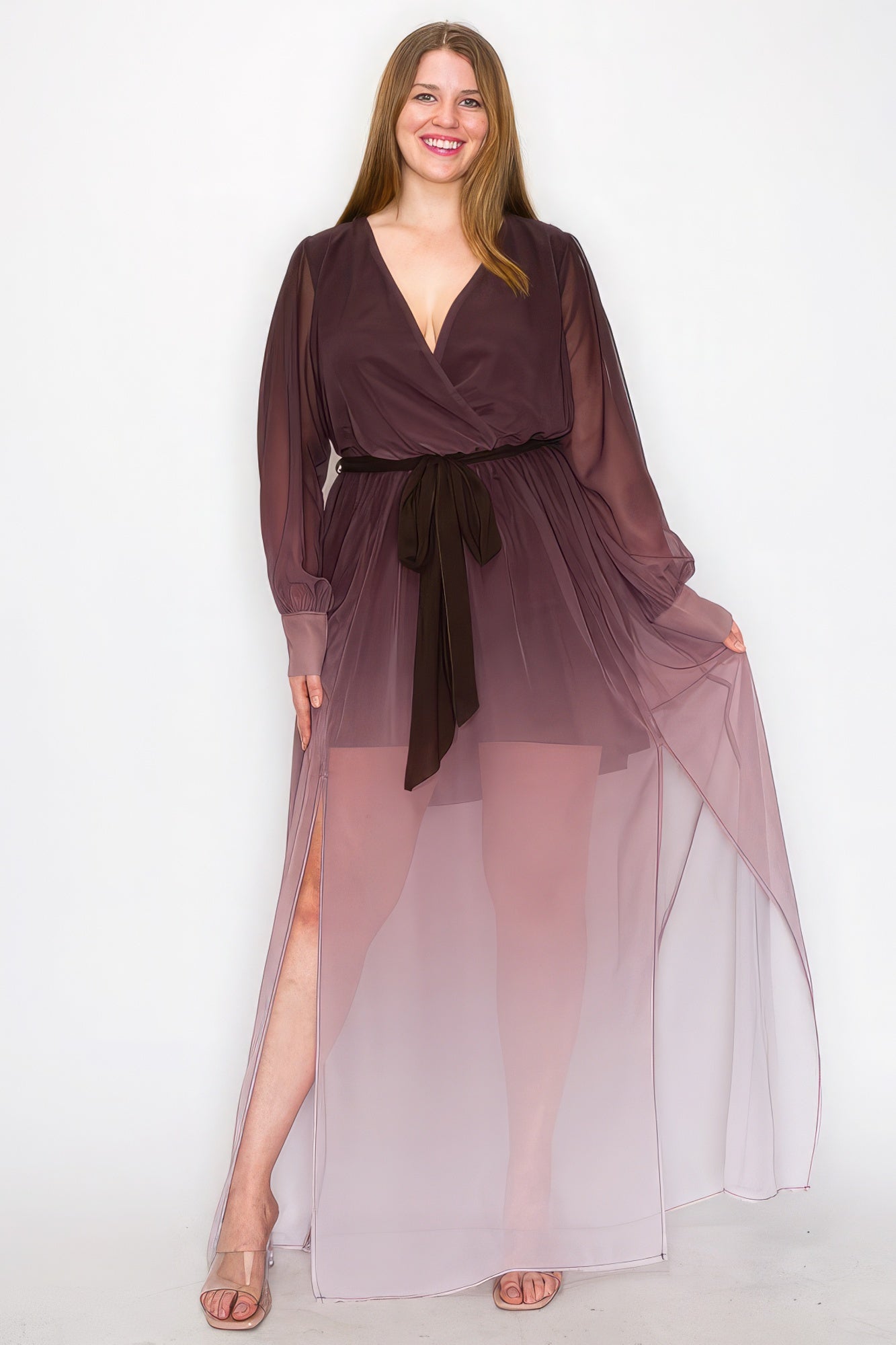 Ombre Chiffon Wrap Front Maxi Dress