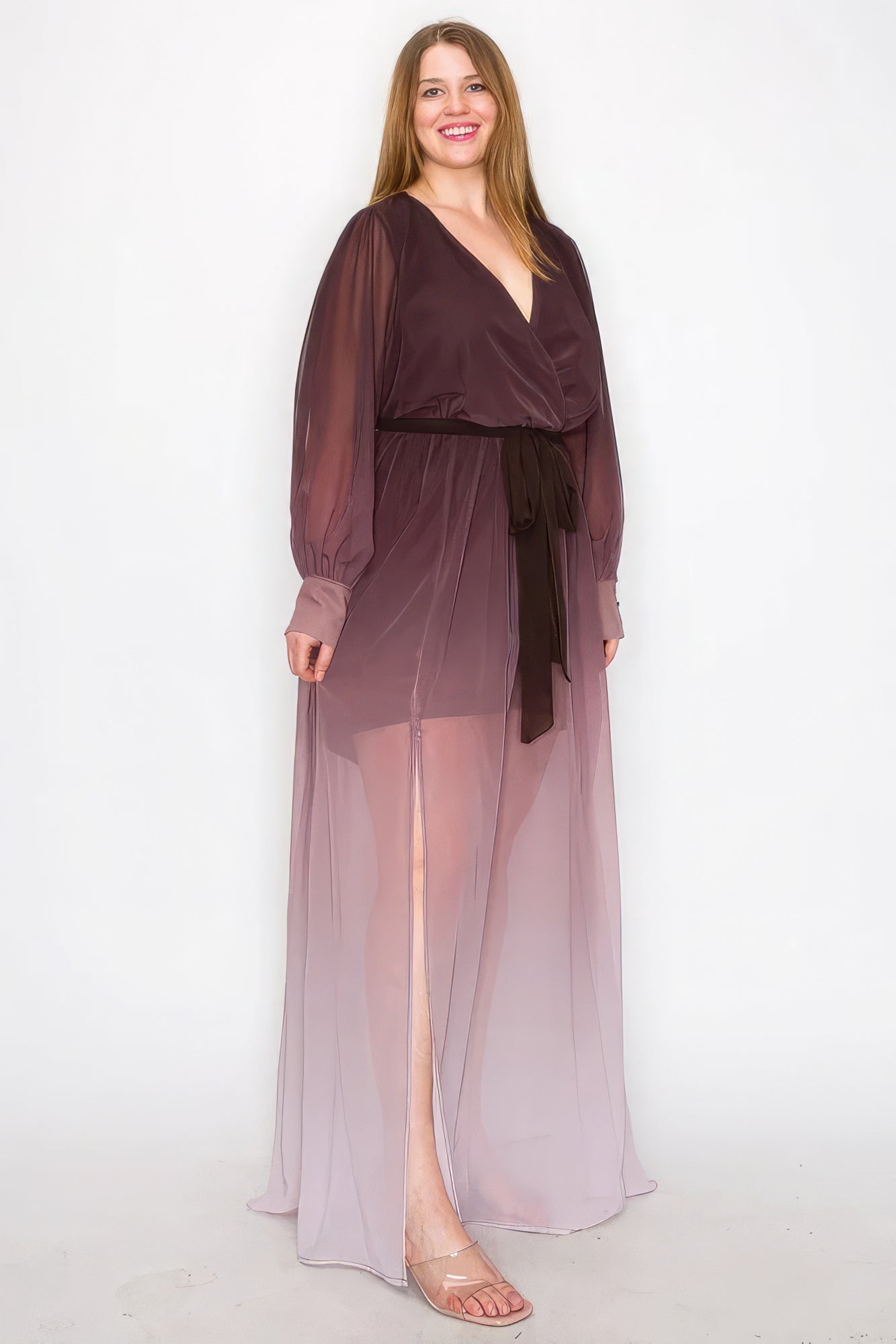 Ombre Chiffon Wrap Front Maxi Dress