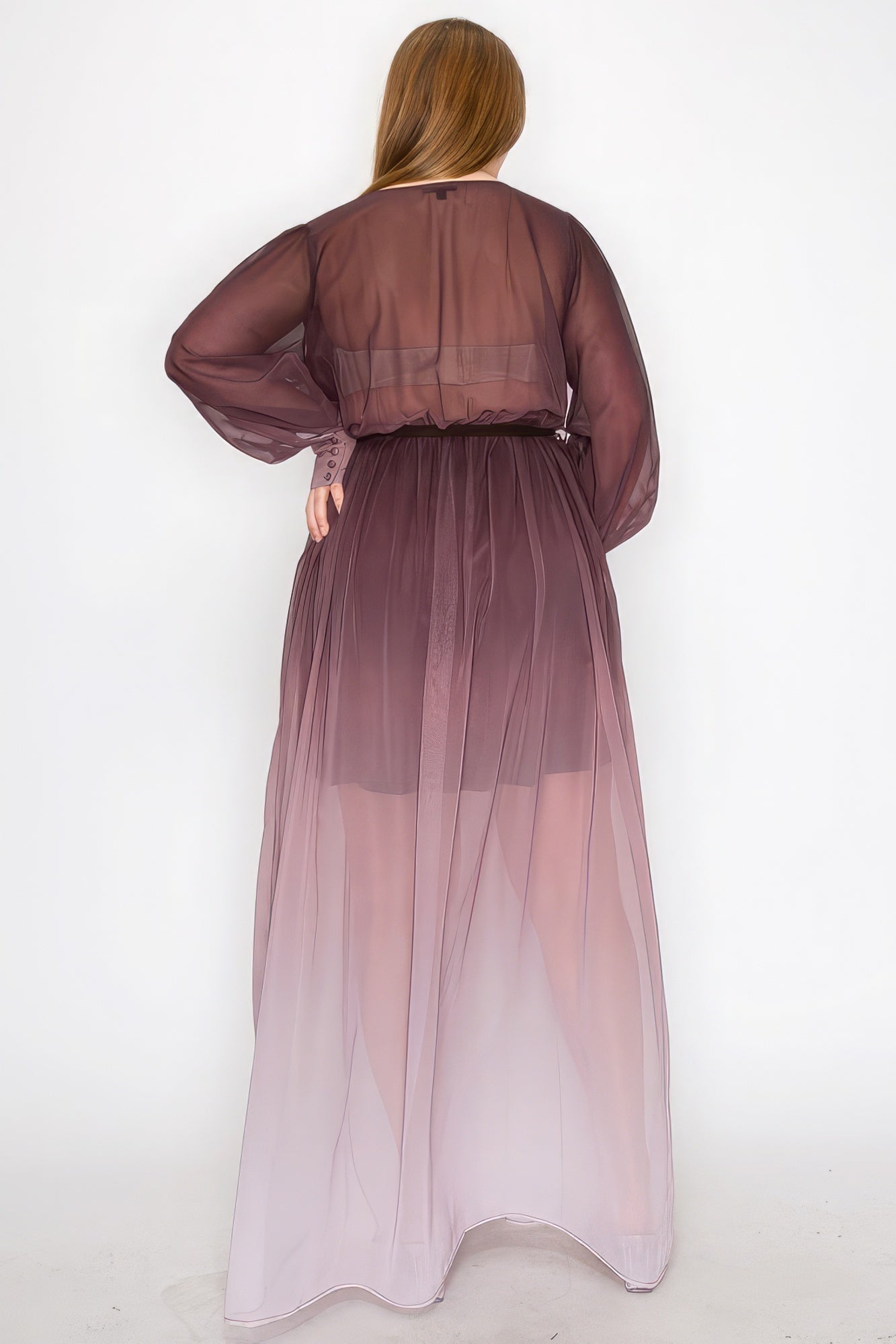 Ombre Chiffon Wrap Front Maxi Dress