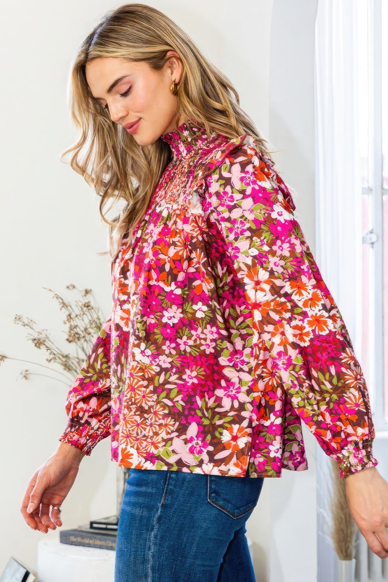 Floral Smocked Yoke Blouse