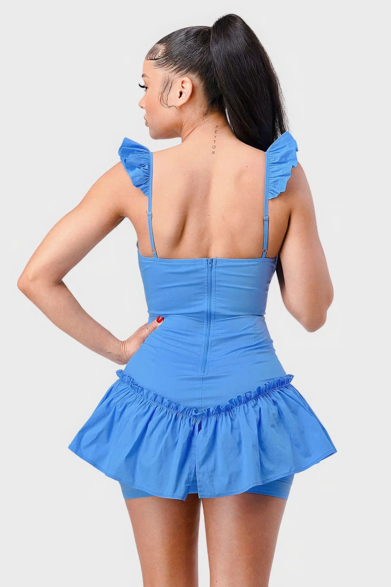 Sweetheart Bow Cutout Ruffled Flutter Mini Dress