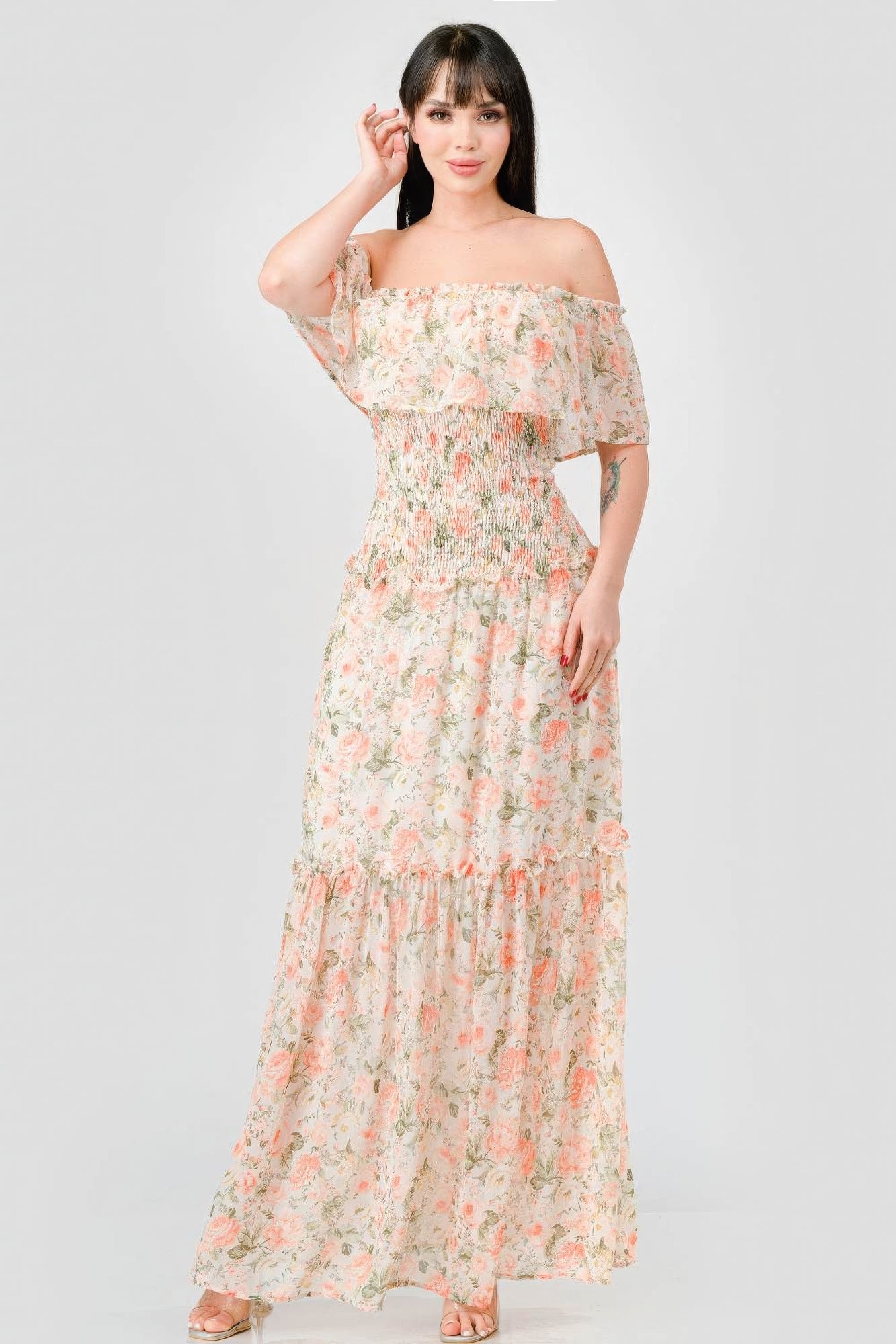 Floral Chiffon Ruffled Tiered Maxi Dress
