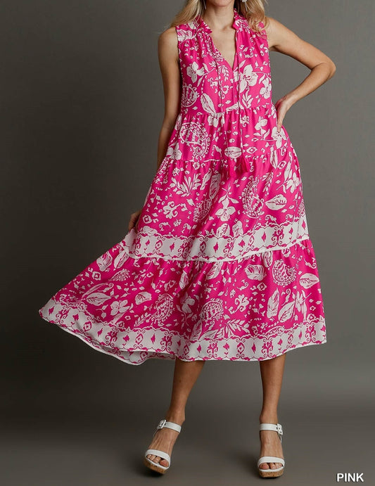 Two Tone Floral Paisley Midi Dress
