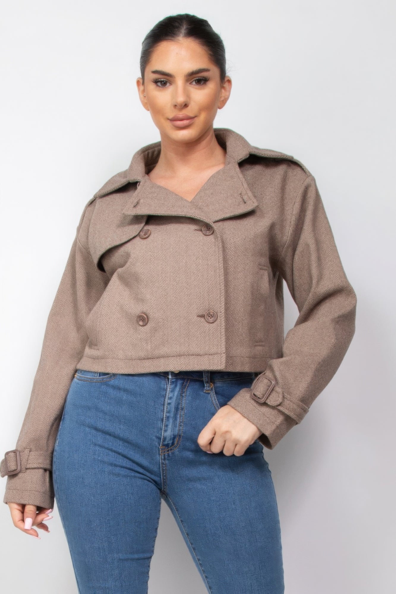 Notch Buckled Crop Trench Coat