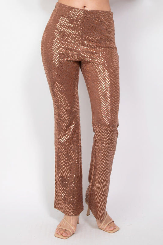 Sequined Fit & Flare Midrise Pants