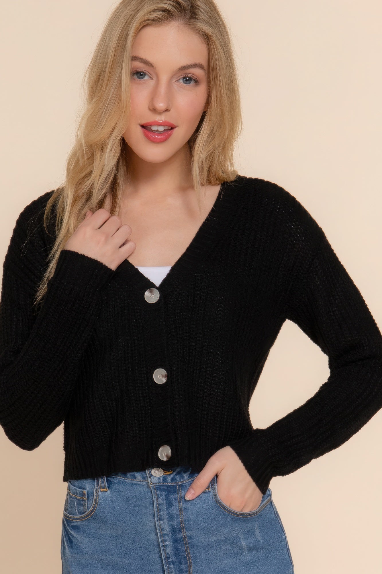 Long Slv V-Neck Sweater Cardigan